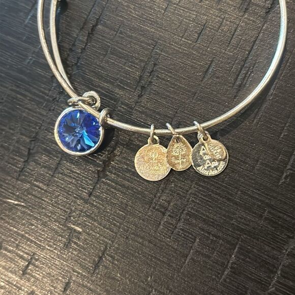 Alex and Ani Blue Crystal Charm Bangle Bracelet Silver Tone - Picture 4 of 4